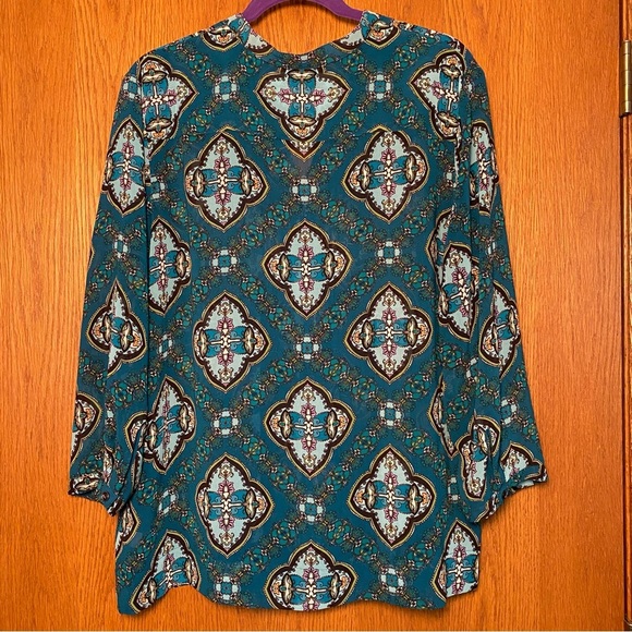 Charter Club XL-Petite Teal Paisley Blouse V-Neck Pin Tuck Pleats 3/4 sl… - Picture 4 of 14